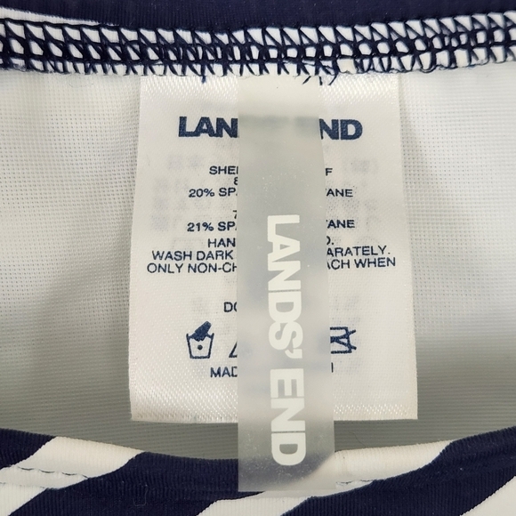 Land's End High-Neck Navy Blue White Stripe Tankini Swim Top Petite Size 8P - Picture 7 of 10